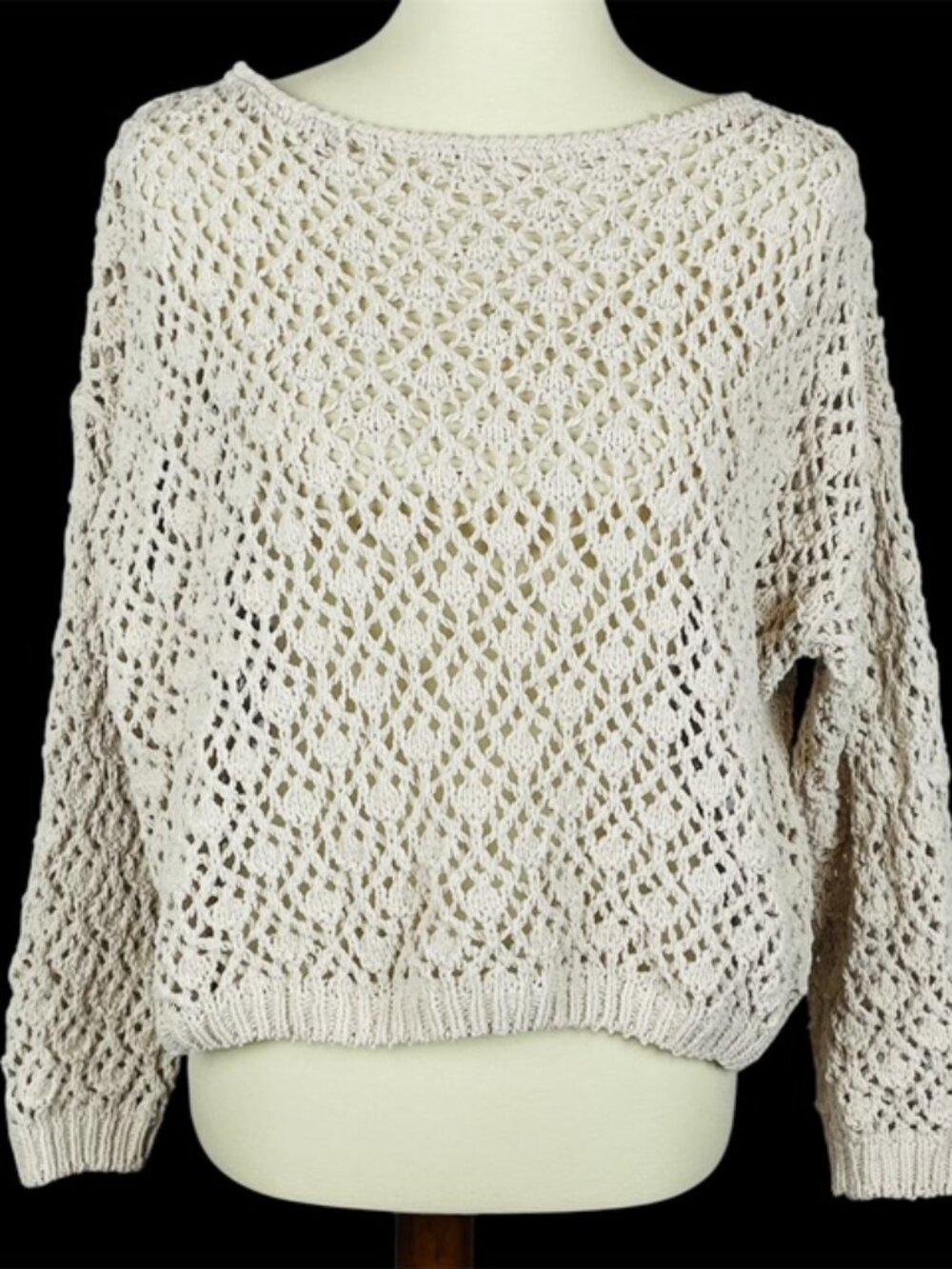 Jessica Simpson Crochet Crop Sweater Sz M Oatmeal Y2K Boho Coastal Festival